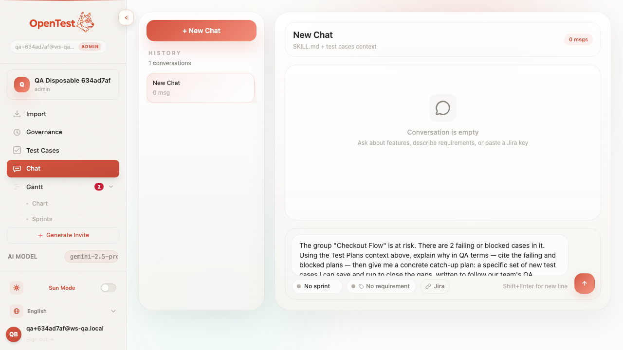 Chat view pre-pinned to a slipping group, showing the conditional catch-up starter prompt